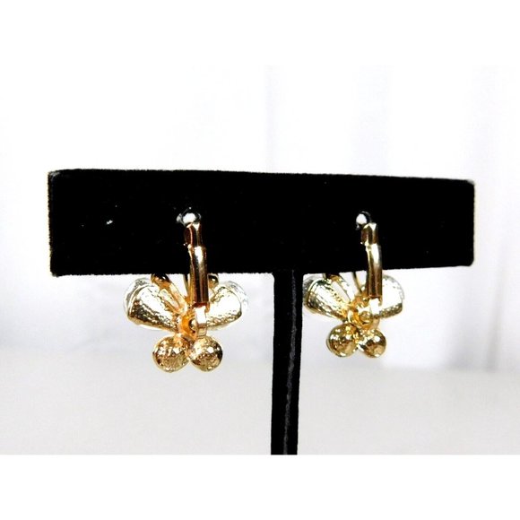 Lever Back Butterfly Earrings Glitter Rhinestones Gold Tone Backing - Picture 5 of 7